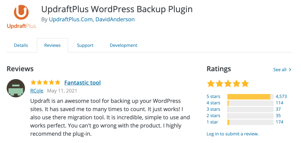 Extension de sauvegarde WordPress UpdraftPlus.