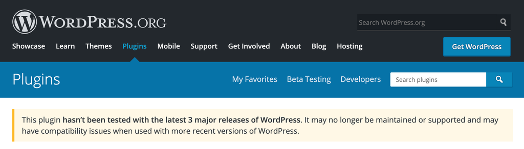 Notification indiquant qu&rsquo;une extension WordPress est obsol&egrave;te.