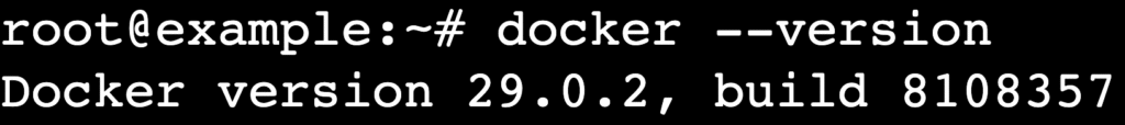 Terminal affichant le résultat de la commande docker --version, confirmant l’installation de Docker