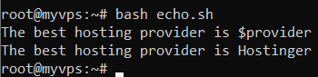 Fenêtre de terminal montrant le résultat de la commande echo.