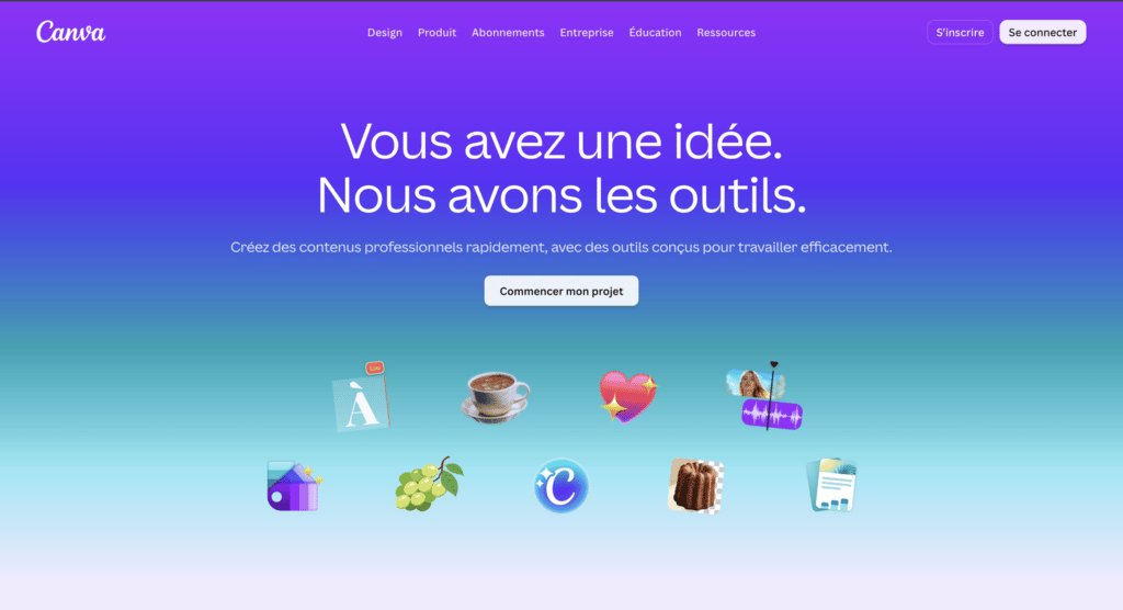 Page de l'outil de création Canva