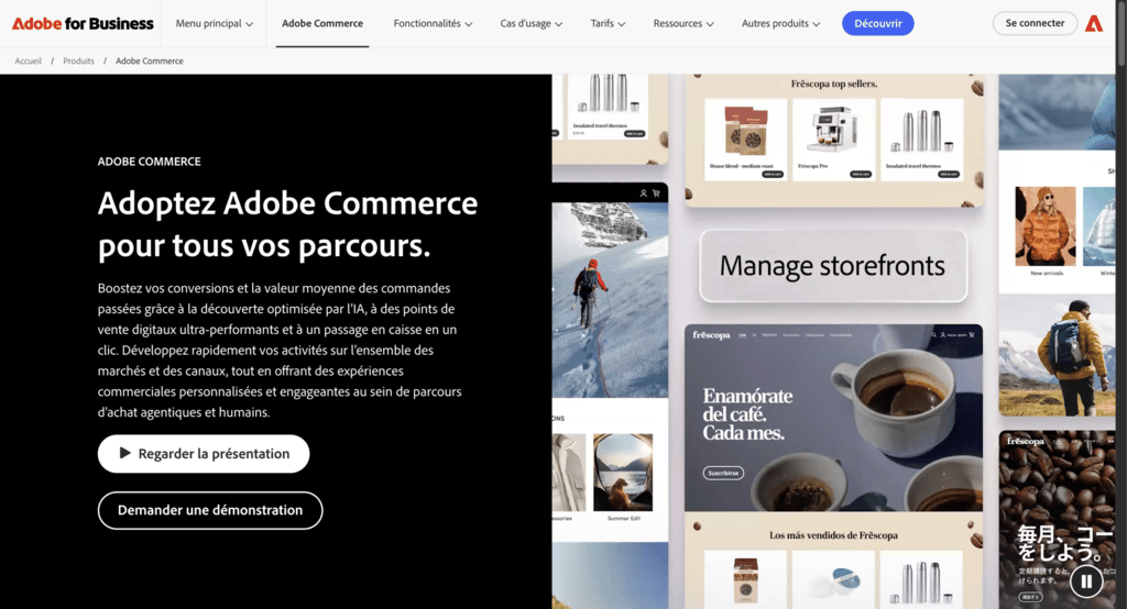 Page d’accueil de la plateforme e-commerce Adobe Commerce