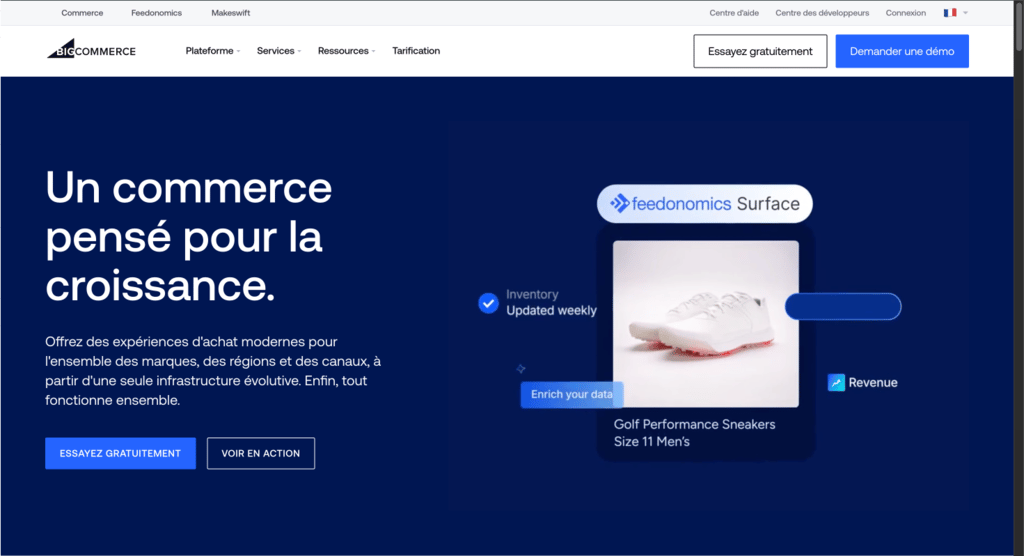 Page d’accueil de la plateforme e-commerce BigCommerce