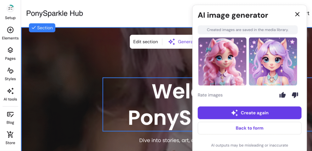 hostinger-website-builder-site-editor-ai-image-generator Hostinger Website Builder's AI image generator feature