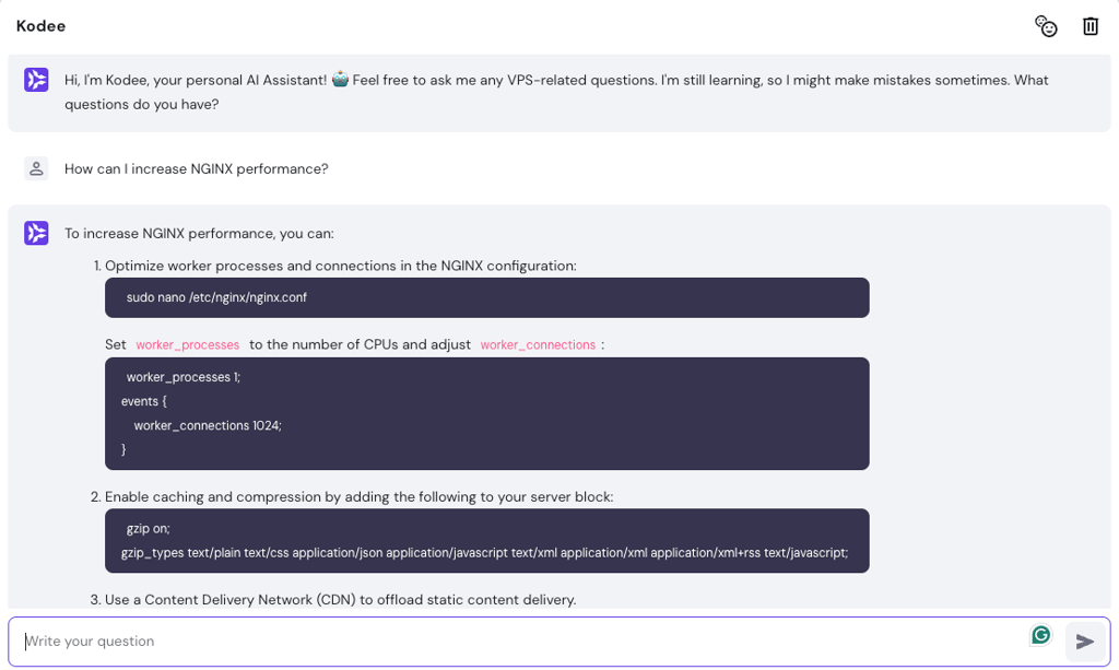Exemple montrant comment utiliser Kodee pour améliorer les performances de NGINX