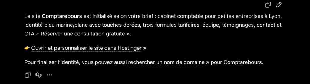 Réponse de ChatGPT pour créer un site web