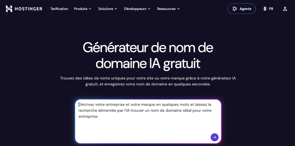 Outil de génération de noms de domaine de Hostinger