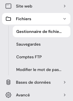 Tableau de bord hPanel affichant la page Sites web avec l’option Gestionnaire de fichiers mise en évidence