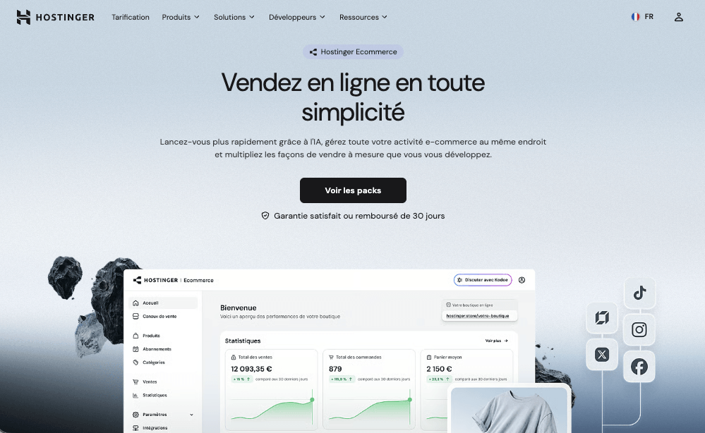 Page de présentation de Hostinger Ecommerce