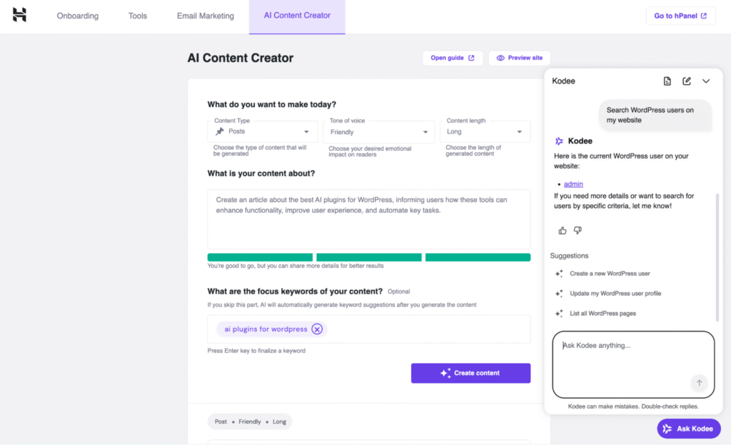 hostinger-ai-assistant-interface Extension WordPress Hostinger IA
