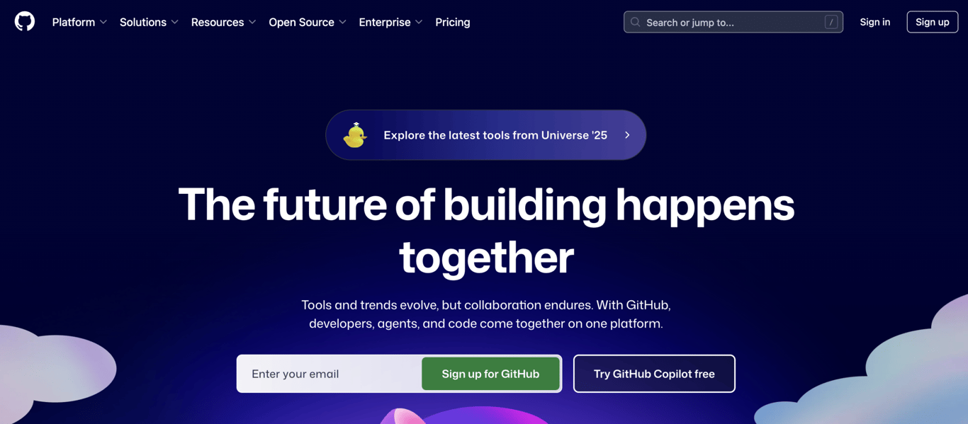 Page d’accueil du site GitHub