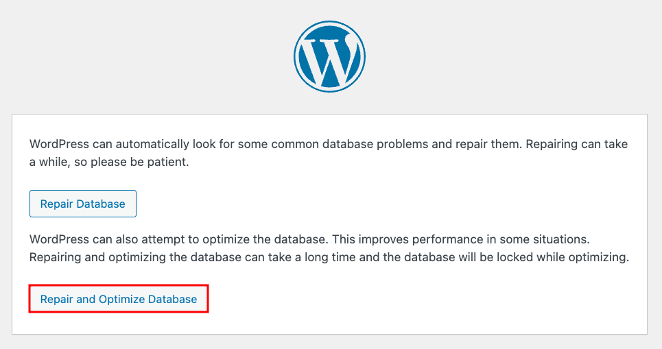 Fenêtre de l’outil d’optimisation de la base de données WordPress