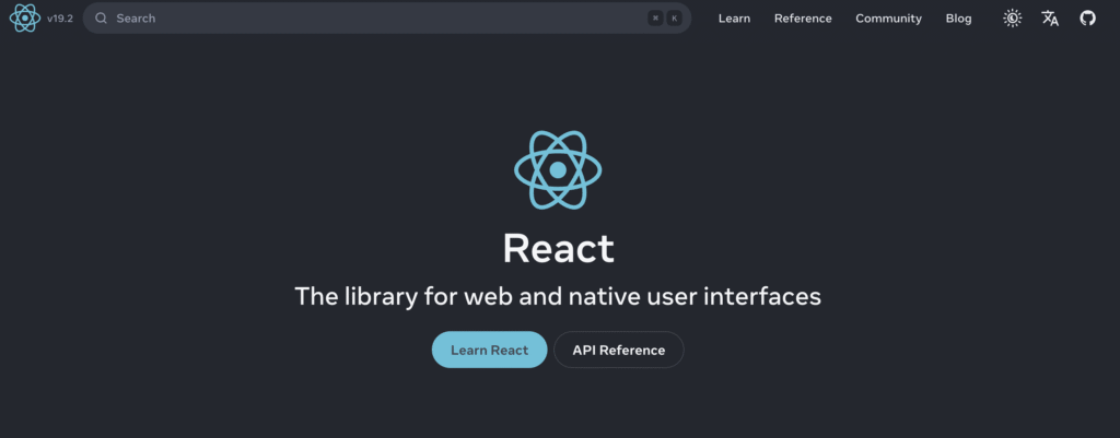 Page d’accueil du site ReactJS