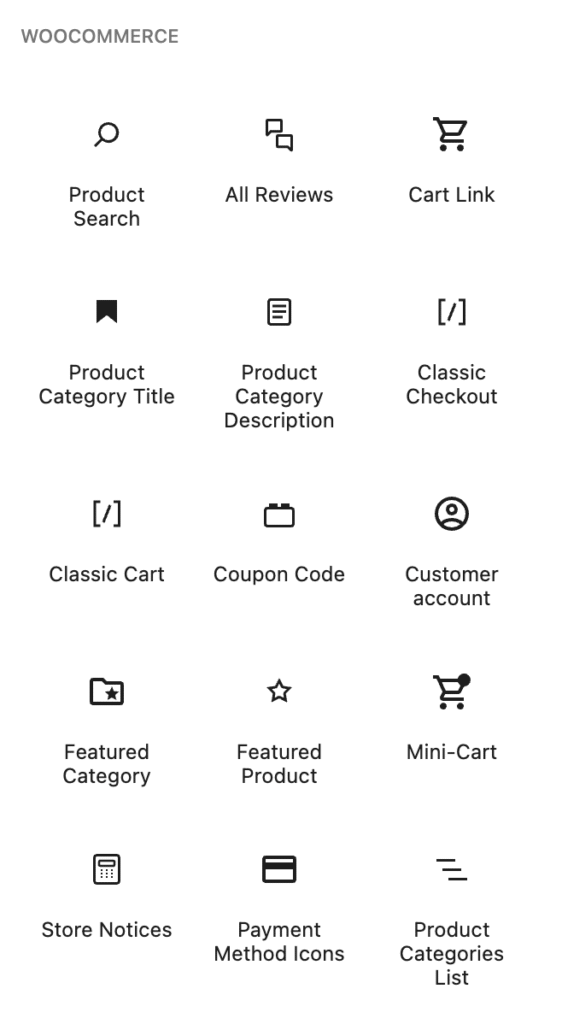 Widgets supplémentaires ajoutés par l’extension WooCommerce