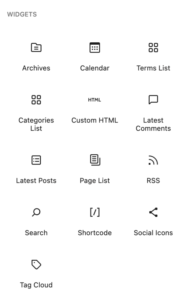 Les widgets WordPress par défaut