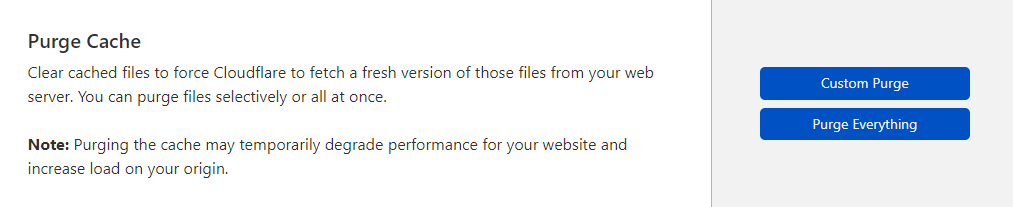 Options de purge du cache dans Cloudflare.
