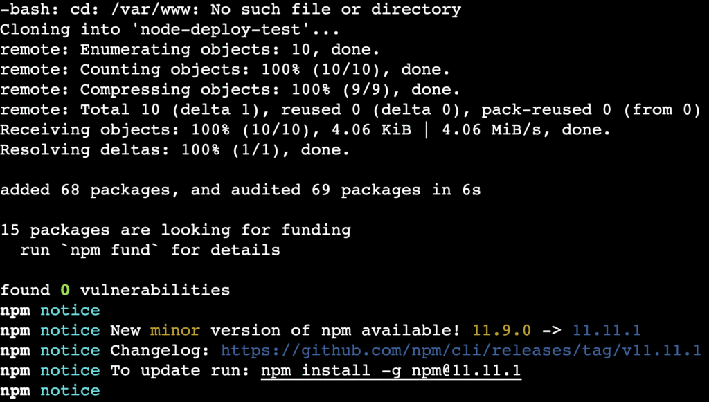 terminal-git-clone-npm-install Le résultat des commandes git clone et npm install dans le terminal