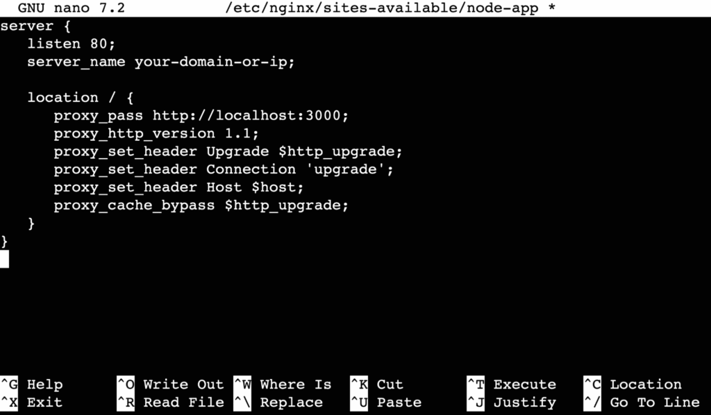 terminal-nano-node-app Le contenu du fichier node-app dans l’éditeur de texte nano