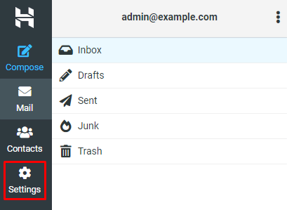 Interfejs poczty internetowej Hostingera z podświetlonym menu Ustawienia