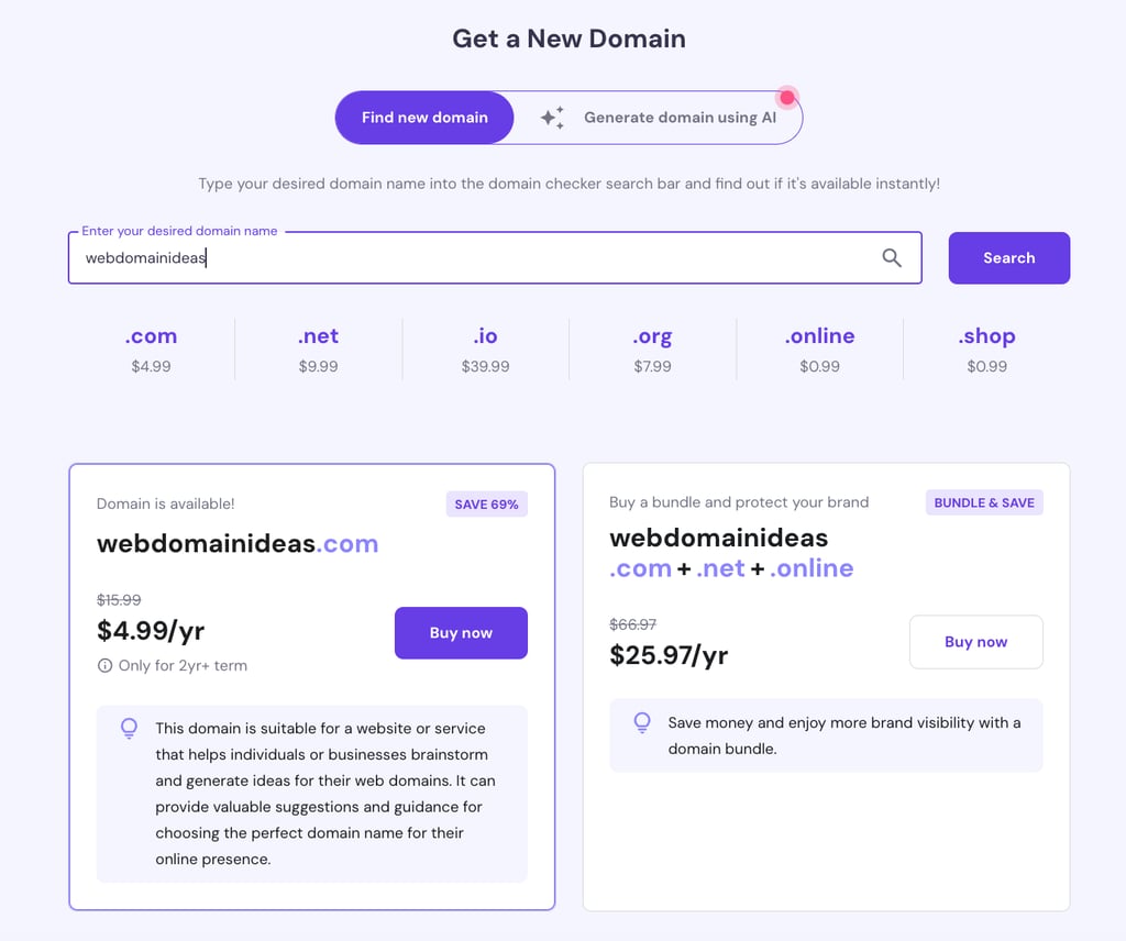 Narzędzie do sprawdzania domen Hostinger i oferta pakietu domen