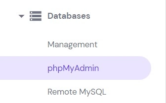 Sekcja phpMyAdmin w obszarze Bazy danych w hPanel