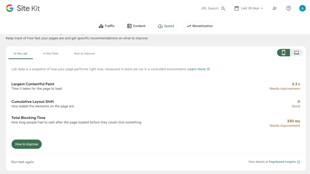 Interfejs Site kit by Google