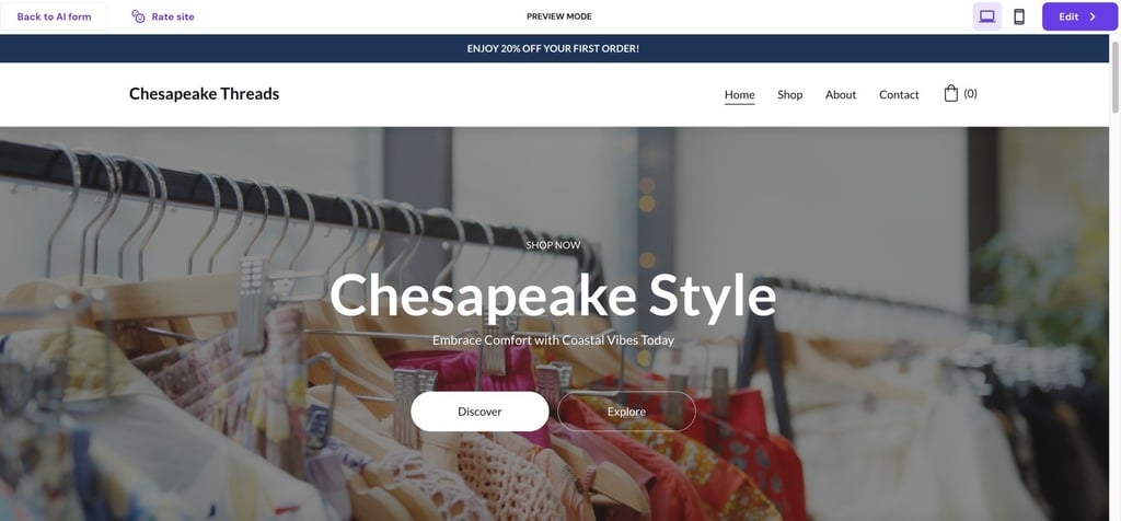 Przykład strony internetowej Hostinger AI Website Builder
