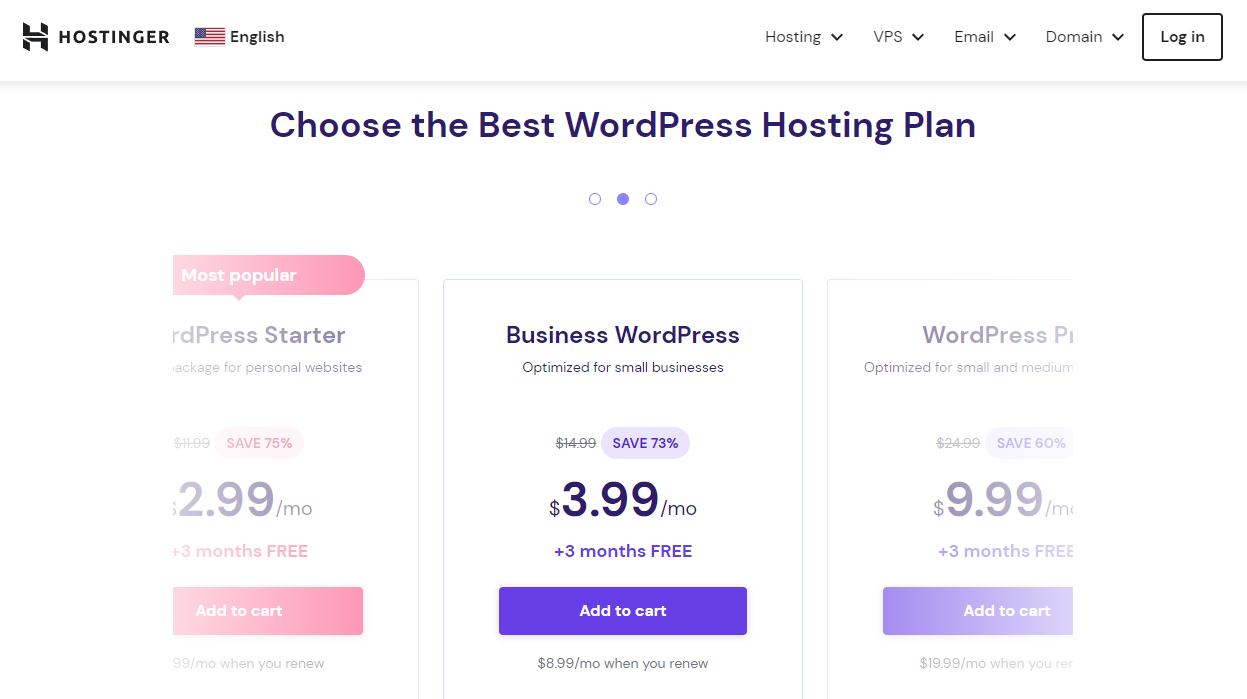 Tabela cen hostingu WordPress firmy Hostinger