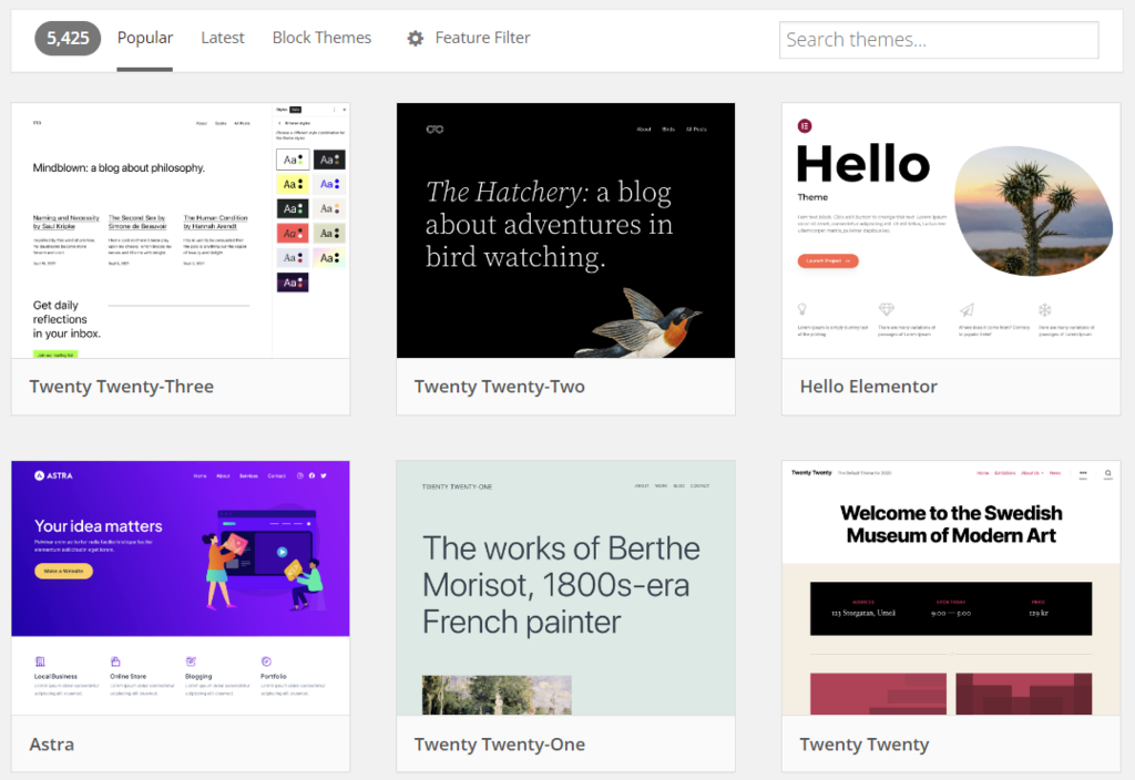 Strona motywów na wordpress.org