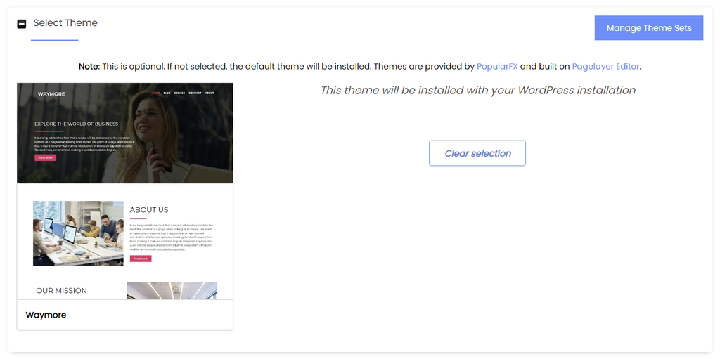 Wybór motywu WordPress podczas procesu instalacji