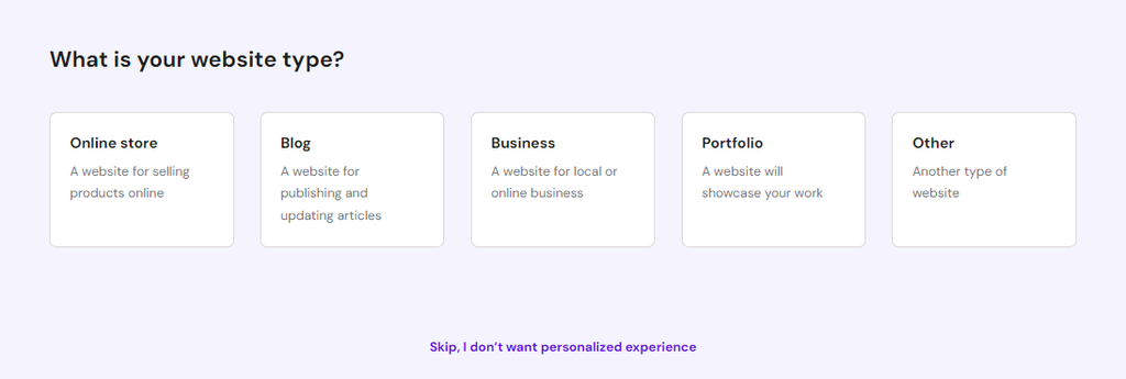 Wybór typu strony internetowej dla nowej instalacji WordPress