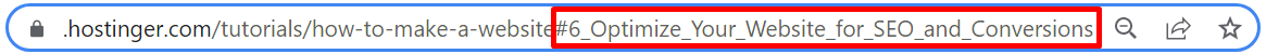 Link kotwicy w adresie URL samouczka Hostingera dotyczącego tworzenia strony internetowej