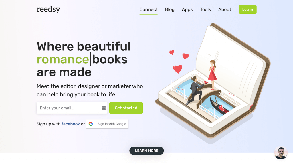 Strona główna strony Reedsy, która zawiera sekcję bloga