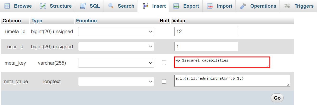 Zrzut ekranu wprowadzanego kodu wp_1secure1_capabilities