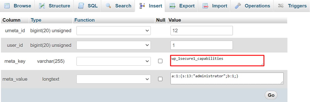 Zrzut ekranu wprowadzanego kodu wp_1secure1_capabilities