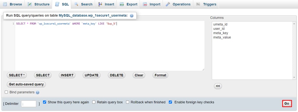 Zrzut ekranu edytora zapytań SQL z używanym kodem SELECT * FROM