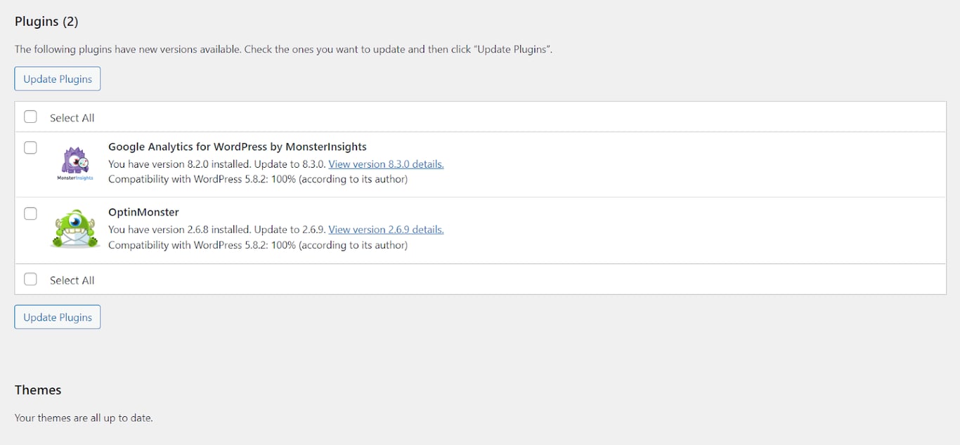 Ekran wtyczek WordPress
