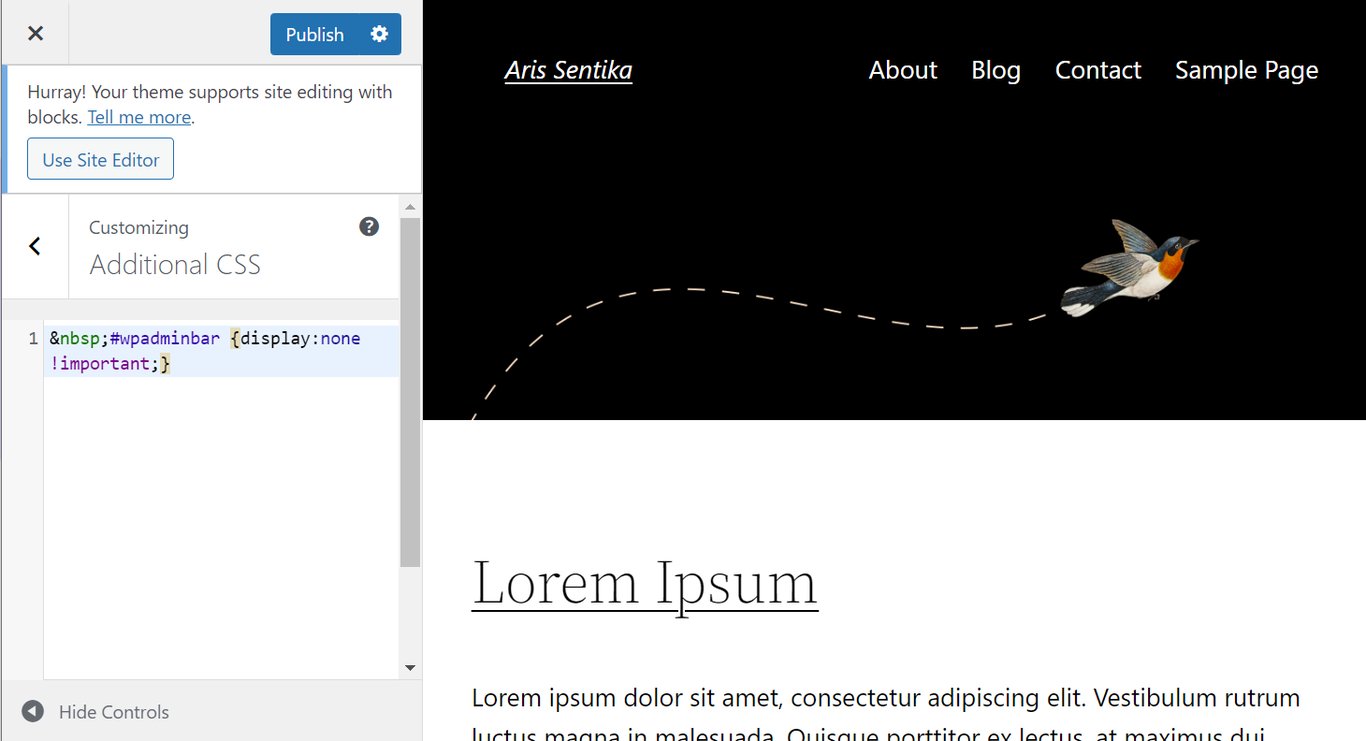 Dodatkowe menu CSS w narzędziu do dostosowywania motywów WordPress
