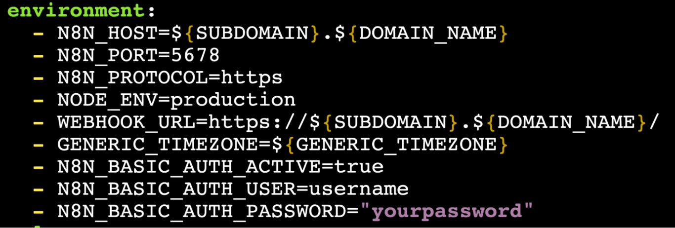 Sekcja środowiska w pliku docker-compose