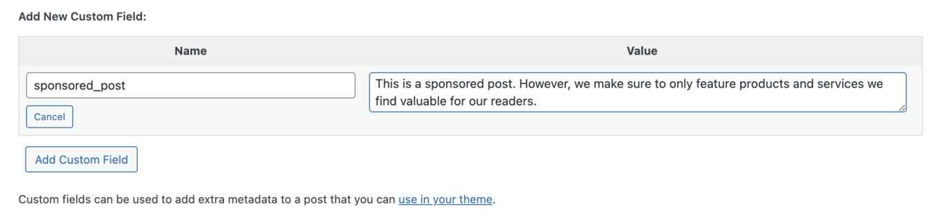 Sekcja pól niestandardowych WordPress w edytorze postów