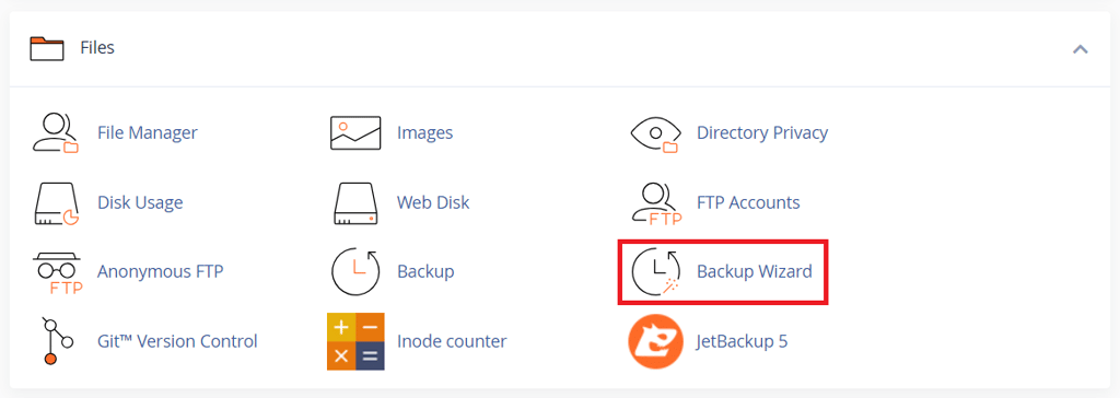 Uzyskiwanie dostępu do menu Kreatora kopii zapasowych w cPanel