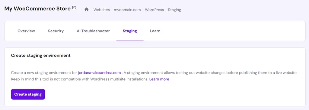 Sekcja stagingowa hPanel