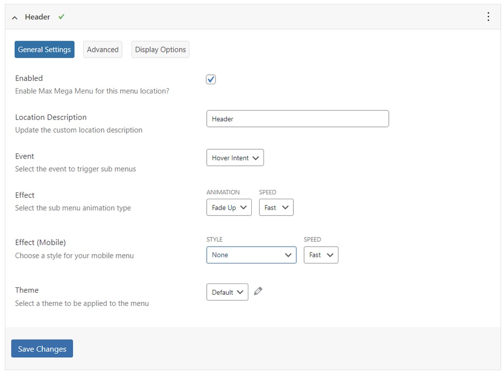 Ogólne ustawienia lokalizacji menu Max Mega Menu dotyczące stylizacji menu