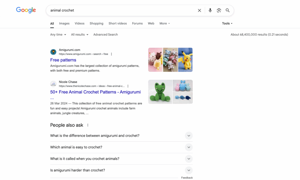 Wyniki wyszukiwania Google dla określonego tematu