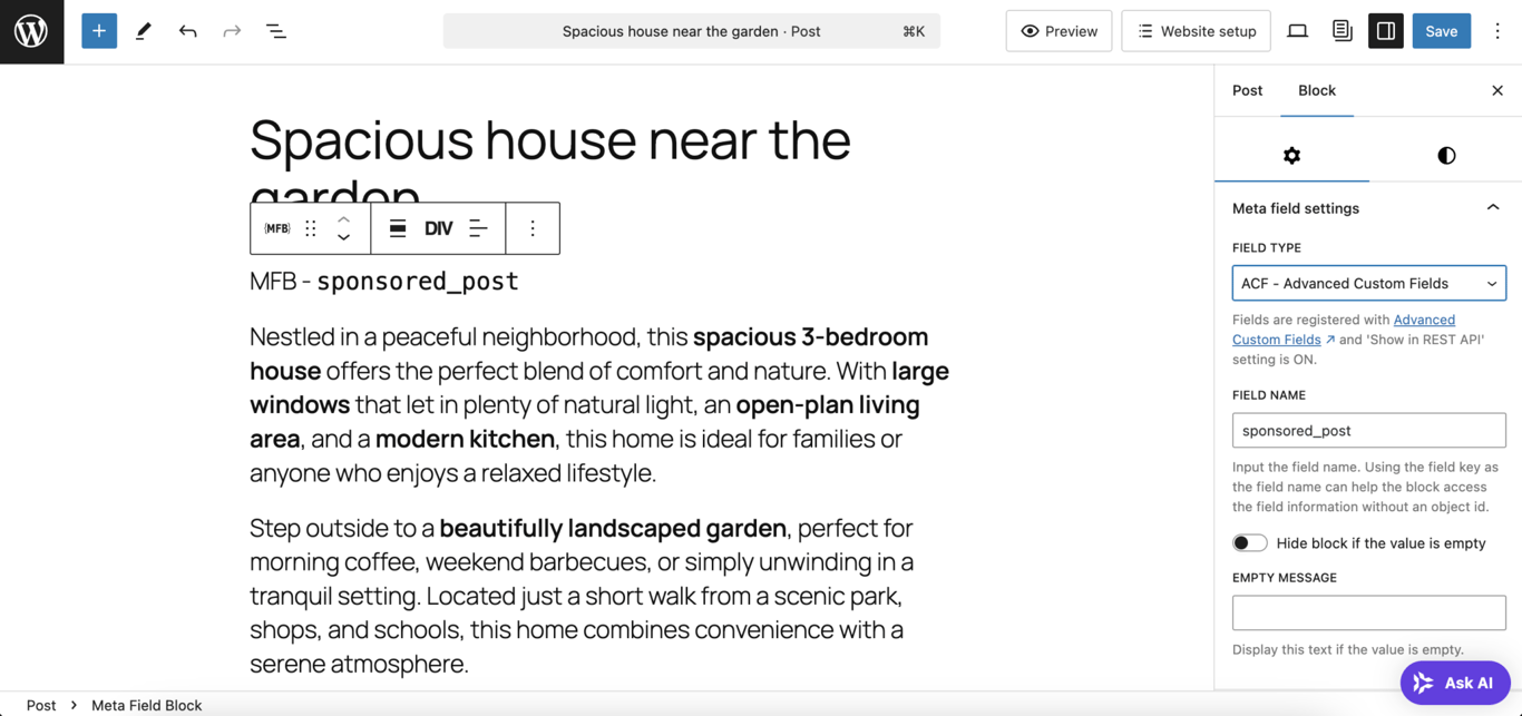 Blok Meta Fields w edytorze bloków WordPress