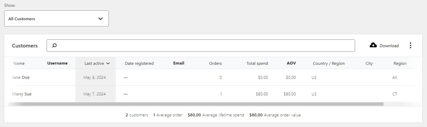 Sekcja klientów WooCommerce