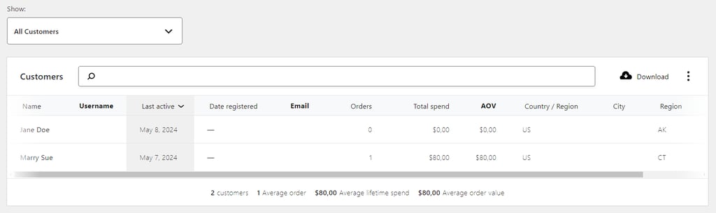 Sekcja klientów WooCommerce