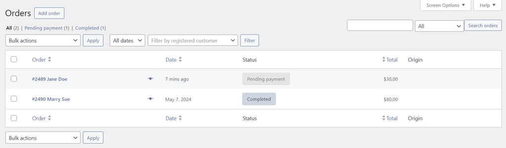 Sekcja zamówień WooCommerce