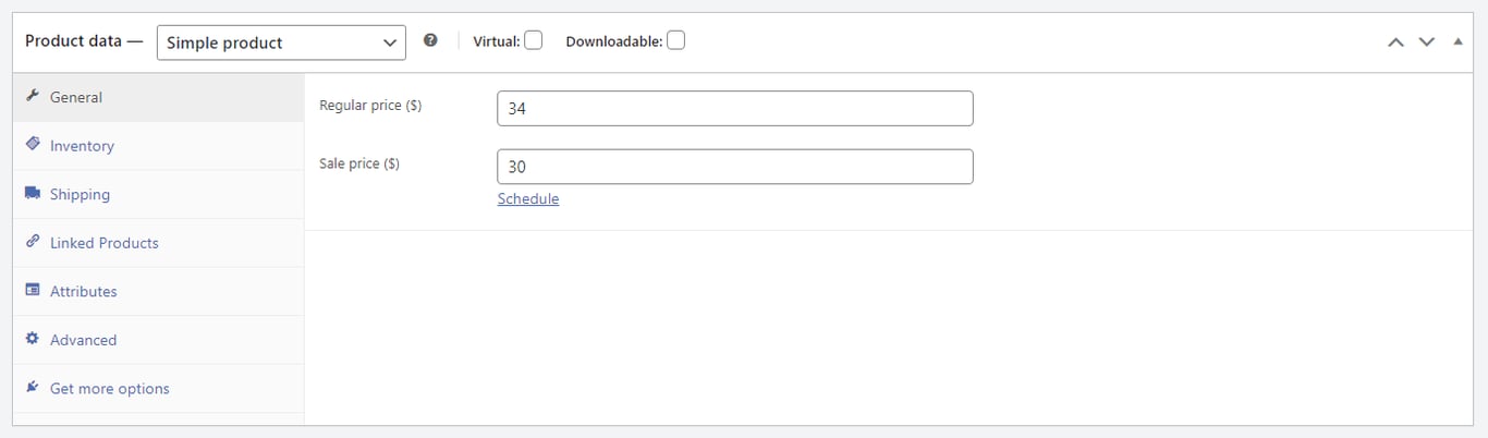 Sekcja danych produktu w formularzu tworzenia strony produktu WooCommerce Hostinger