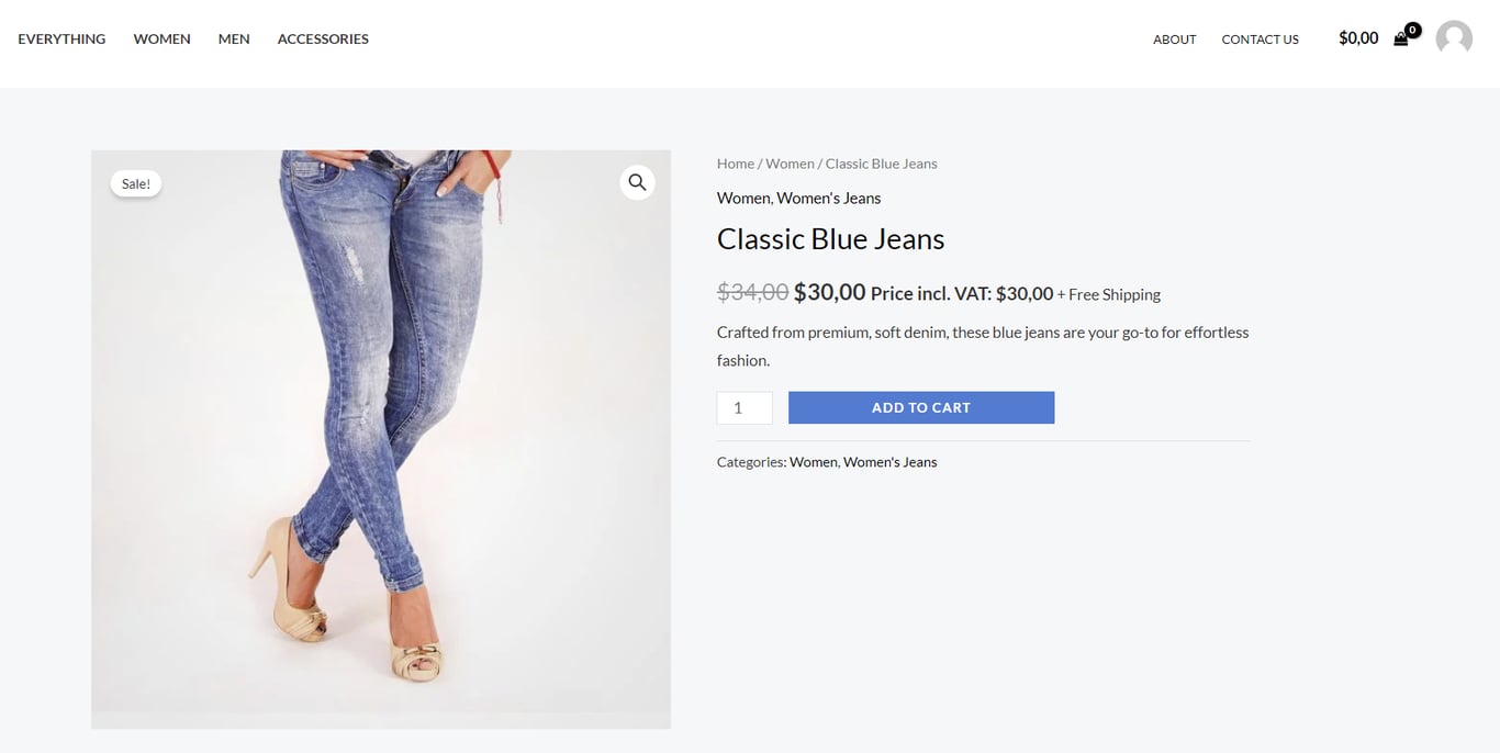 Strona produktu WooCommerce z cenami zawierającymi podatek